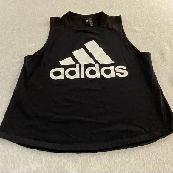 ADIDAS LARGE LOGO WOMEN’S MUSCLE TEE PULLOVER SIZE: LARGE COLOR: BLACK - Picture 2 of 9